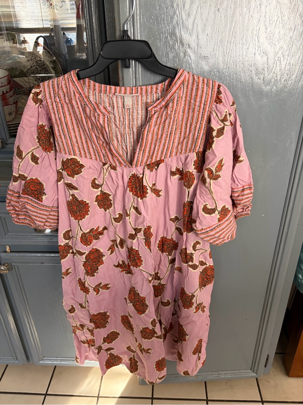 Knox Rose Pink and Rust Floral Midi Dress with Embroidered Yoke